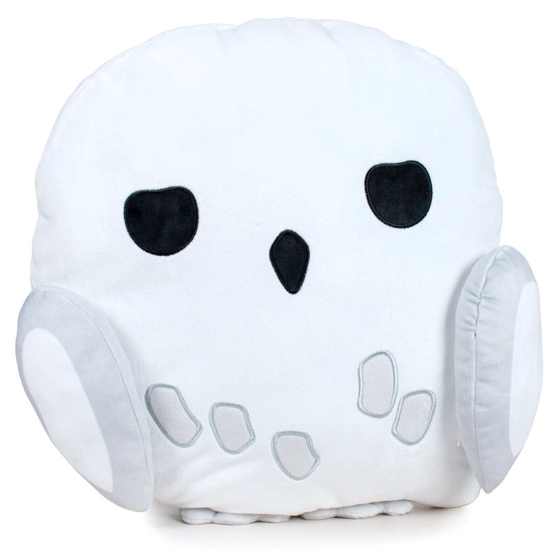 Coussin peluche Hedwig Harry Potter de taille 34x36 cm, produit officiel Warner Bros avec détails réalistes.