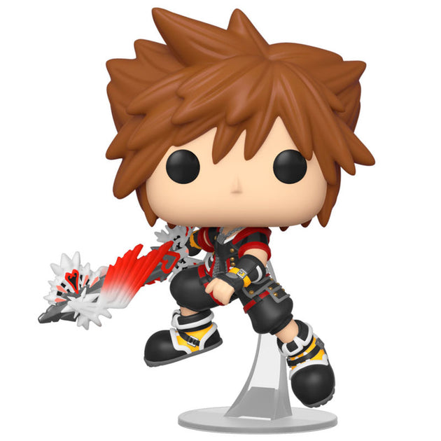 Figurine Funko POP de Sora de Kingdom Hearts 3 tenant l'arme Ultima Weapon, vue de face dans sa boîte fenêtre