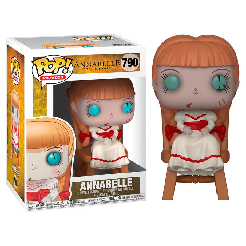 Boîte vitrine transparente contenant la figurine Funko POP Annabelle assise, avec logo FUNKO visible