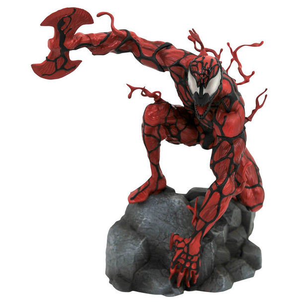 Diorama Carnage Marvel Comic Gallery de 23cm en PVC sculpté par Alterton, figurine officielle Diamond Select présentant le personnage Carnage dans une pose dynamique.