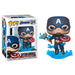 Figurine Funko POP Captain America Avengers Endgame de face avec bouclier cassé et Mjolnir dans la main droite