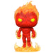 Vue rapprochée de la figurine Funko POP Human Torch Marvel Fantastic Four montrant les détails de la flamme et du visage