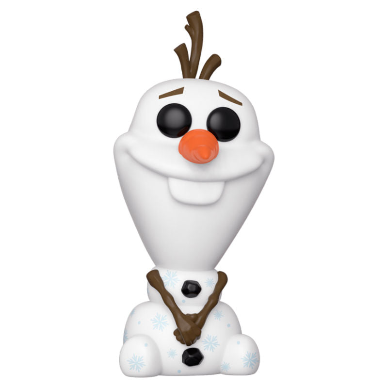 Détail de la figurine Olaf Funko POP avec expression joyeuse et couleurs vives de Frozen 2