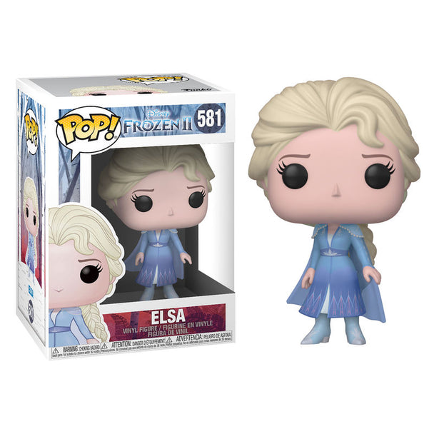 Vue de face de la figurine Funko POP Elsa Disney Frozen 2 avec détails colorés et boîte d'exposition