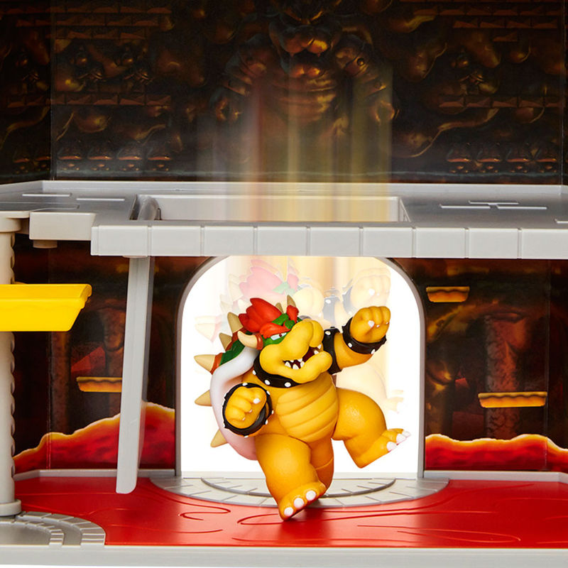 Détail du château de Bowser avec ses tours et portes caractéristiques du jeu Mario Bros