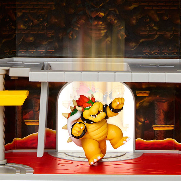 Détail du château de Bowser avec ses tours et portes caractéristiques du jeu Mario Bros