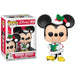 Vue rapprochée de la figurine Funko POP Minnie Mouse Disney Holiday avec détails festifs et boîte cadeau