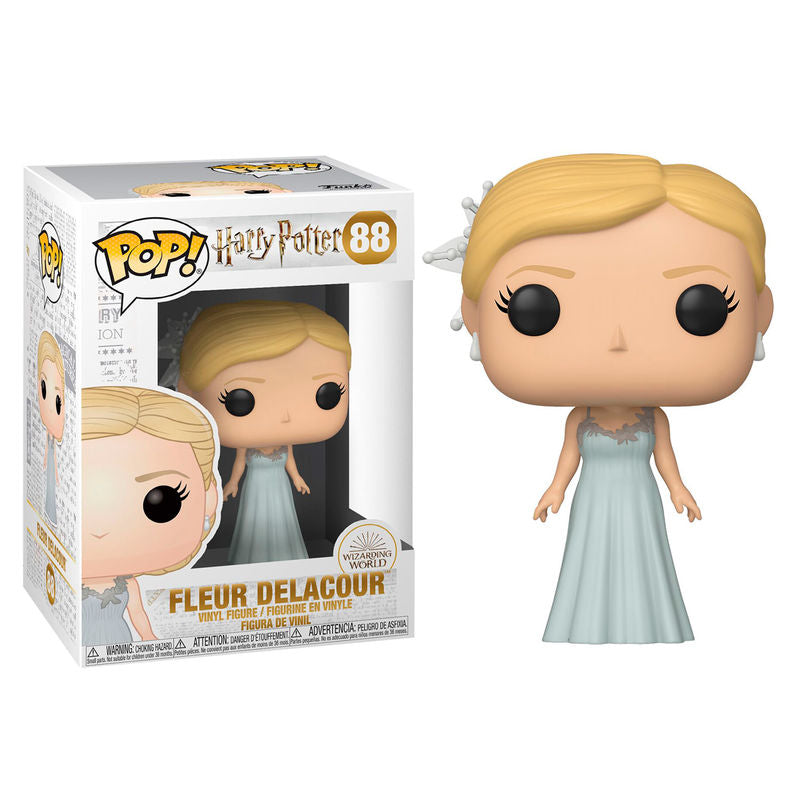 Figurine Funko POP de Fleur Delacour en tenue du Bal de Noël Harry Potter, présentée dans sa boîte vitrine de 9 cm