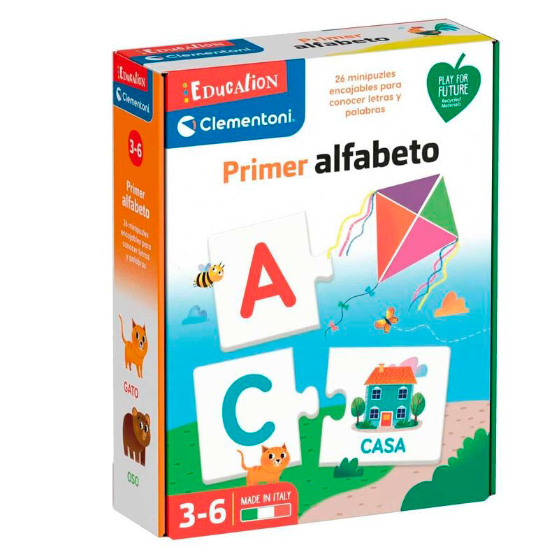 Jeu éducatif Spanish My Alphabet de CLEMENTONI avec 52 cartes illustrées pour apprendre l'alphabet espagnol aux enfants dès 3 ans.