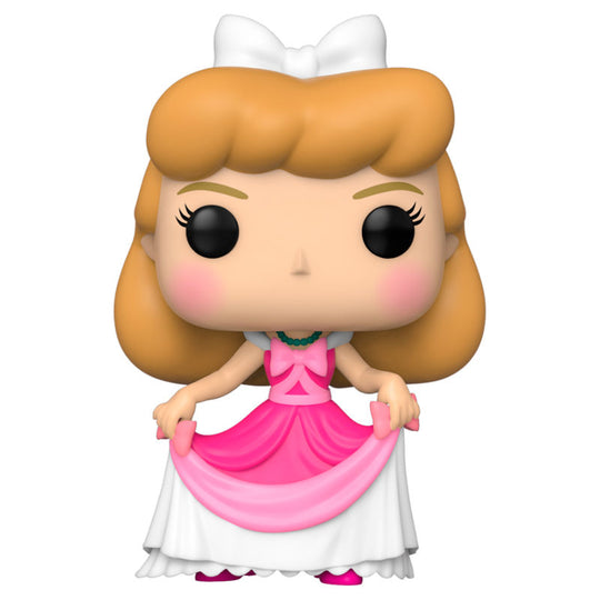 Figurine Funko POP Cendrillon en robe rose Disney, vue de face dans boîte vitrine transparente