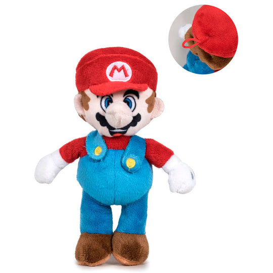 Zoom sur la peluche Mario Nintendo, montrant la texture et les finitions soignées PLAY BY PLAY