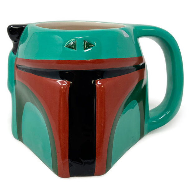 Détail du mug 3D Boba Fett The Mandalorian signé PYRAMID montrant la texture et les couleurs vives.