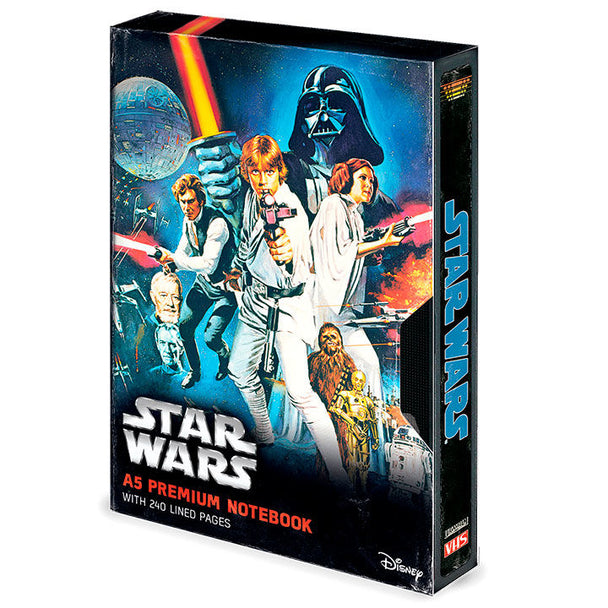 Dos du carnet Star Wars VHS A5 de PYRAMID, mettant en avant l'épaisseur et la qualité des matériaux