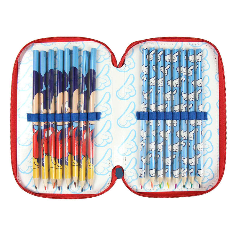 Trousse triple Disney Mickey Giotto CERDÁ vue de face avec design Mickey coloré