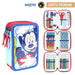 Trousse triple Mickey Giotto CERDÁ posée sur un bureau avec fournitures scolaires
