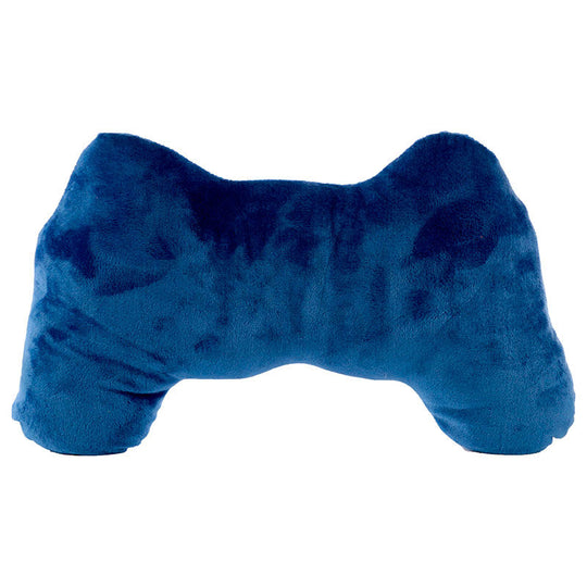 Coussin peluche en forme de manette de jeu vidéo Game Over vu de face avec détails colorés