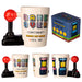 Mug joystick arcade rempli de café chaud avec vapeur s'échappant