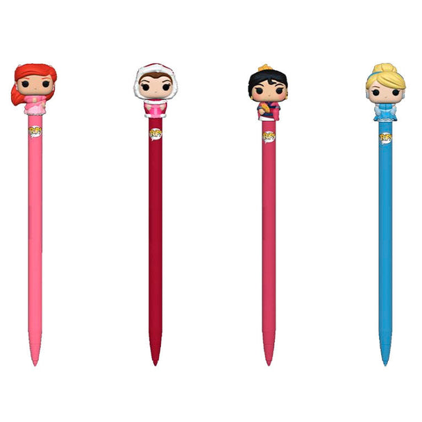 Vue rapprochée du Disney Princess Pen Topper FUNKO représentant une princesse Disney colorée et détaillée sur un stylo.