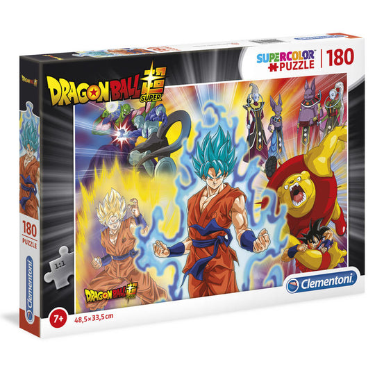 Boîte du puzzle Dragon Ball 180 pièces CLEMENTONI avec dimensions et illustration attrayante visible.