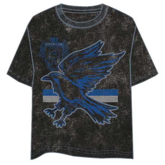 T-shirt adulte Harry Potter Ravenclaw en coton avec imprimé frontal et manches pliées, marque Warner Bros Discovery