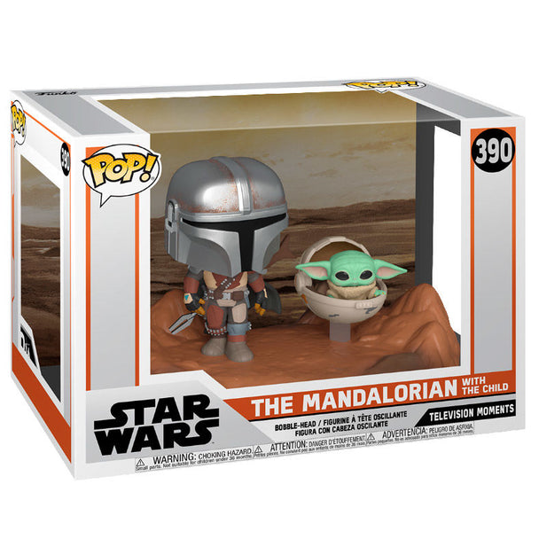 Vue latérale de la figurine POP Star Wars Mandalorian montrant les couleurs vives
