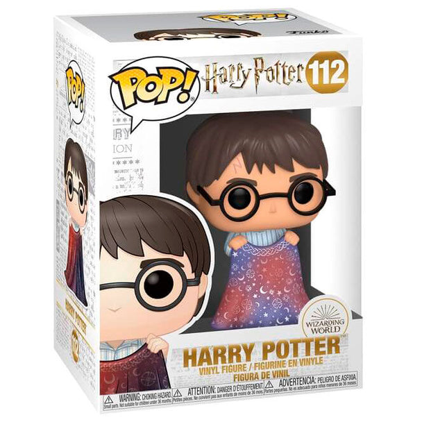 Vue rapprochée de la figurine Funko POP Harry Potter montrant les détails de la Cape d'Invisibilité et du visage