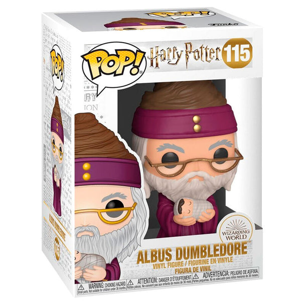 Vue rapprochée de la figurine Funko POP Dumbledore avec Bébé Harry montrant les détails du visage