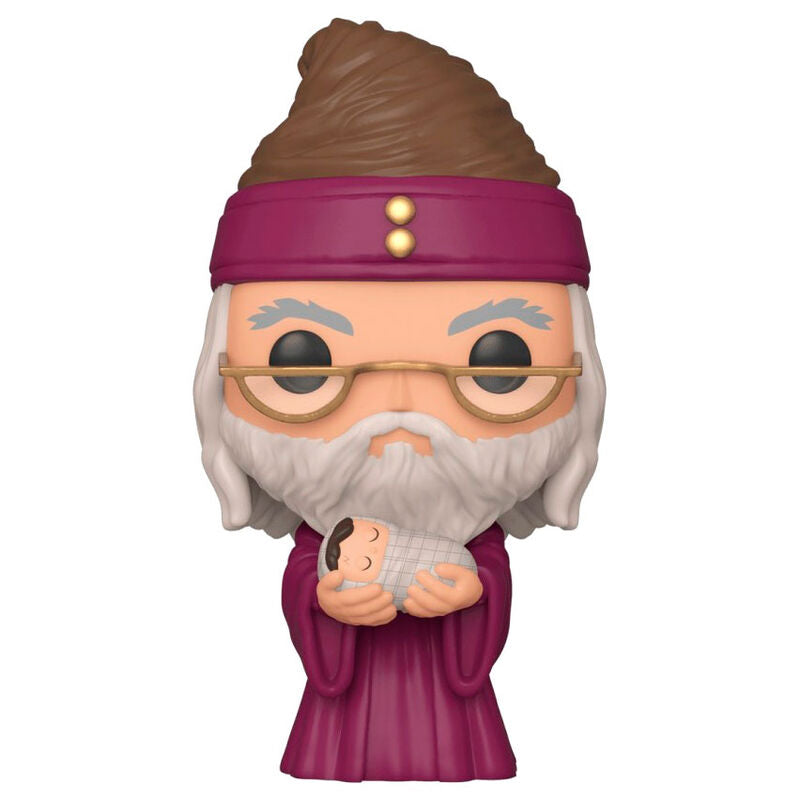 Packaging fenêtre de la figurine Funko POP Harry Potter Dumbledore avec Bébé Harry, prêt pour exposition