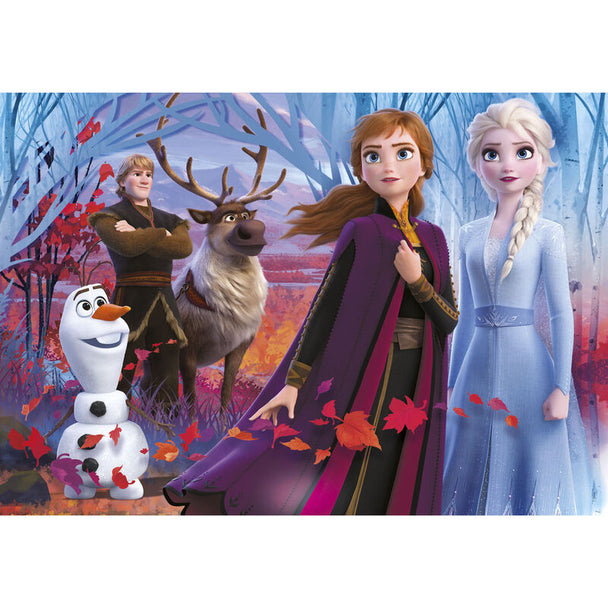 Boîte du puzzle Disney La Reine des Neiges 2 de 104 pièces par CLEMENTONI avec illustrations colorées
