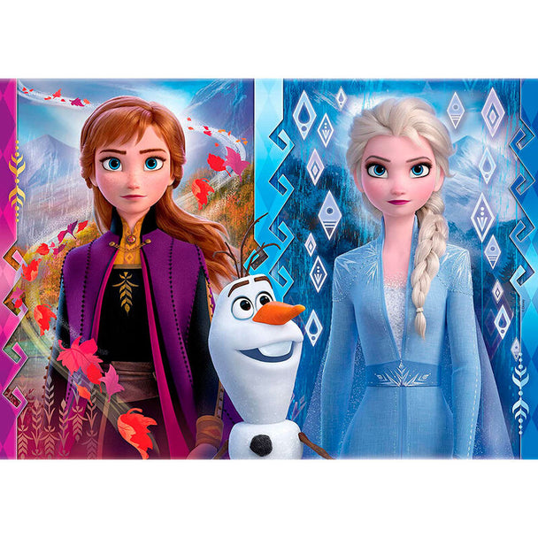 Vue rapprochée du puzzle Disney Frozen 2 de 30 pièces avec une illustration colorée des personnages principaux.