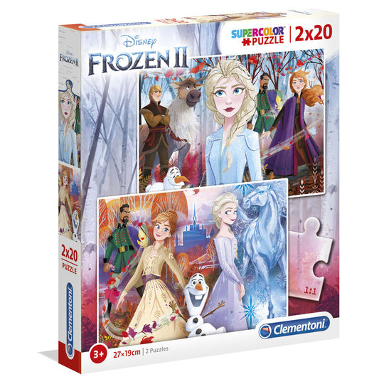 Boîte du puzzle Disney Frozen 2 Maxi 2x20 pièces par CLEMENTONI, design coloré et attractif pour enfants