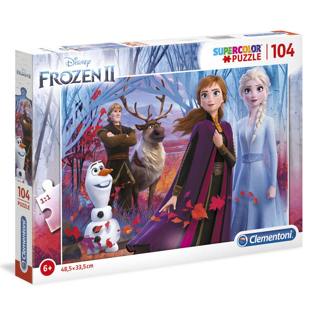 Puzzle assemblé de 104 pièces représentant une scène du film Disney La Reine des Neiges 2