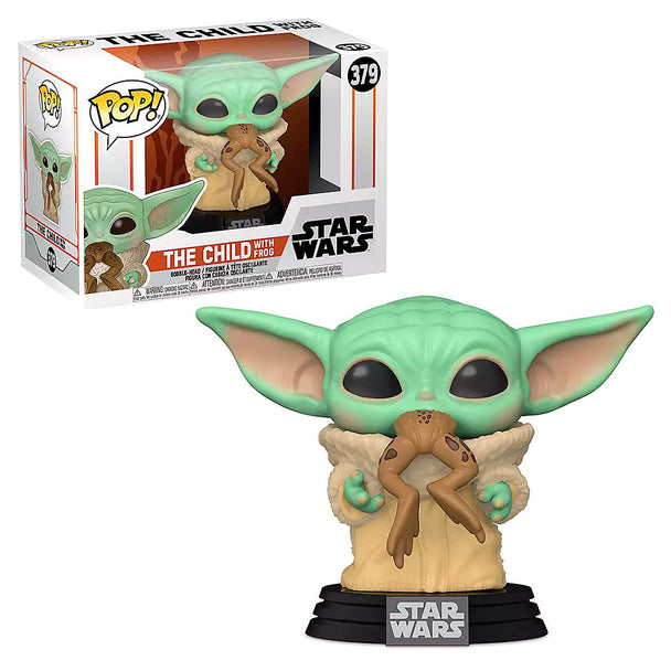 Figurine Funko POP The Child de Star Wars Mandalorian tenant une grenouille dans une boîte vitrine