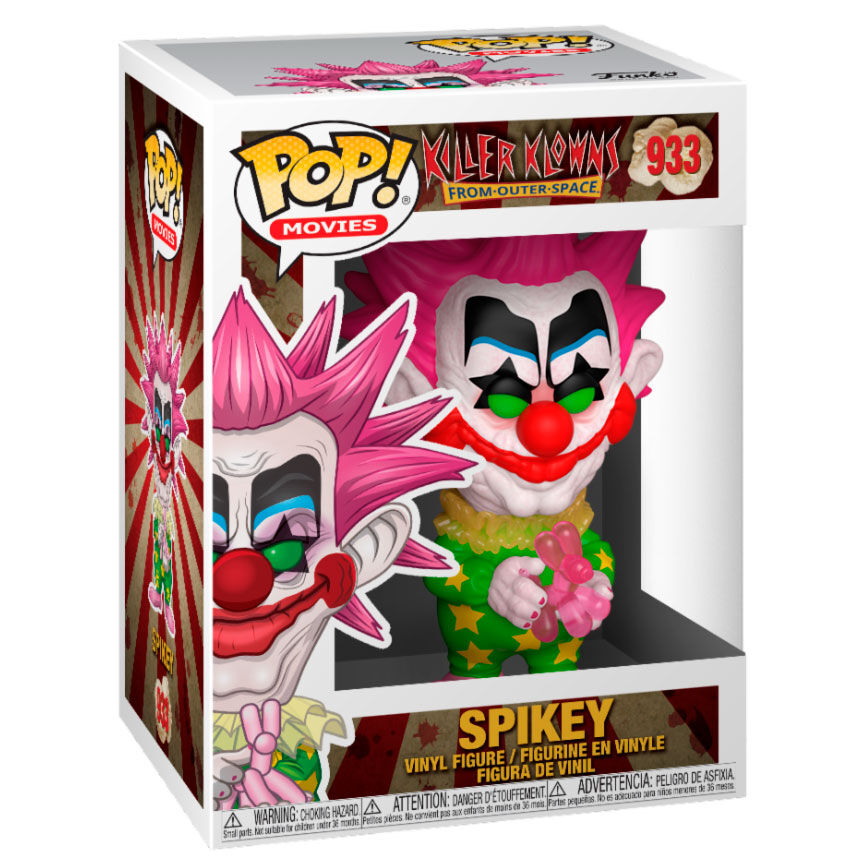Vue rapprochée de la figurine Spikey Killer Klowns From Outer Space avec détails colorés et expression effrayante