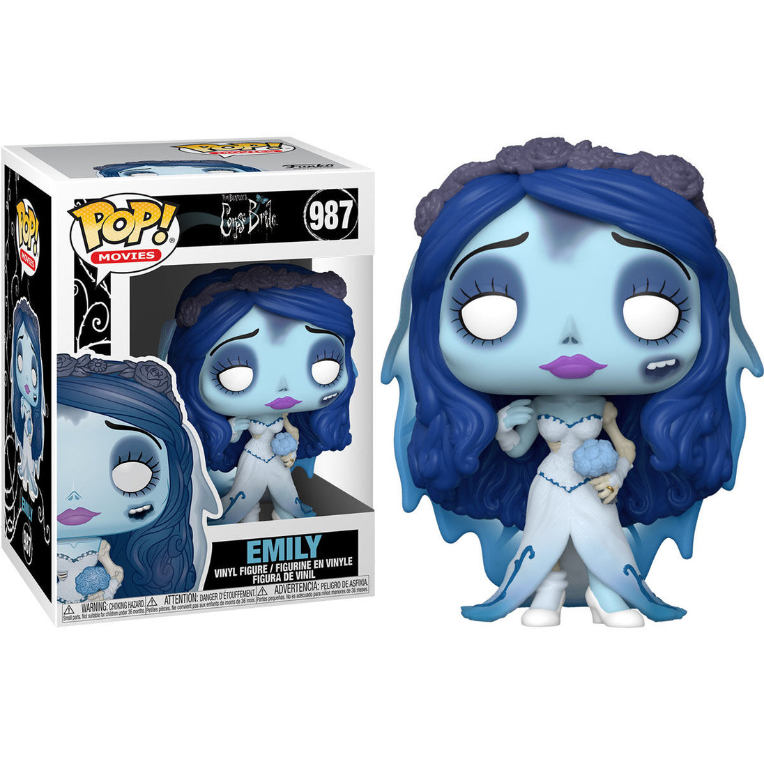 Boîte vitrine de la figurine Funko POP Bride Emily Corpse Bride avec logo Funko et design original