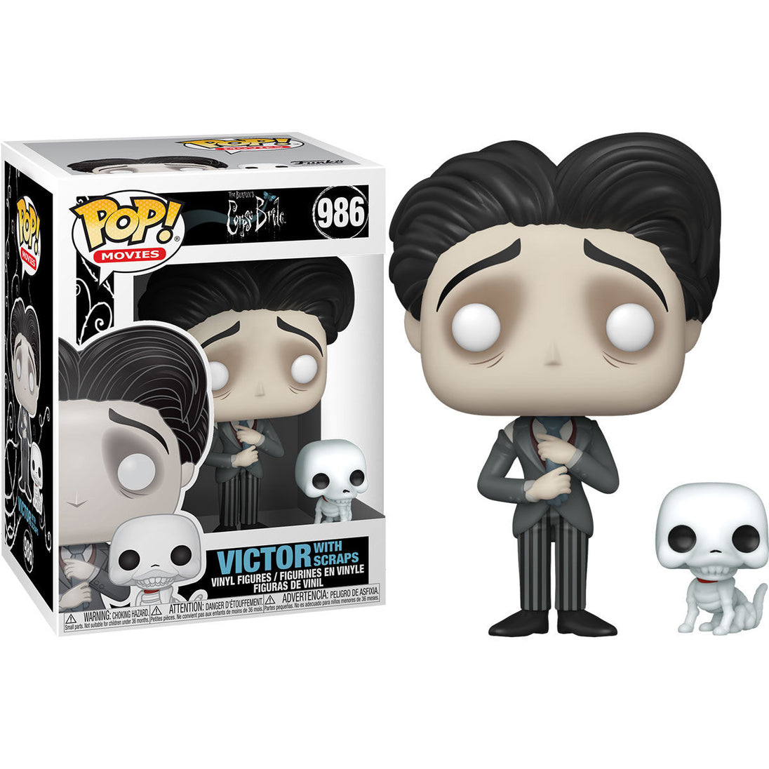 Boîte vitrine de la figurine Funko POP Corpse Bride avec Victor Van Dort et Scraps, présentation côté droit