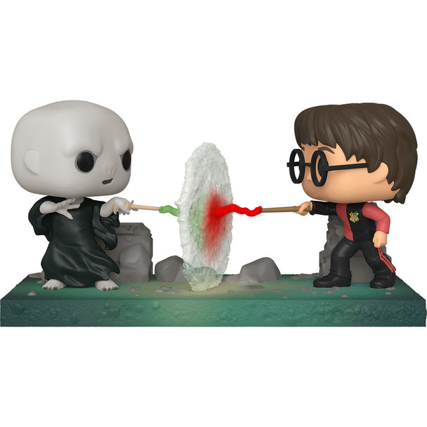 Figurine POP Harry Potter en position de duel, tenant sa baguette magique, édition FUNKO Movie Moments
