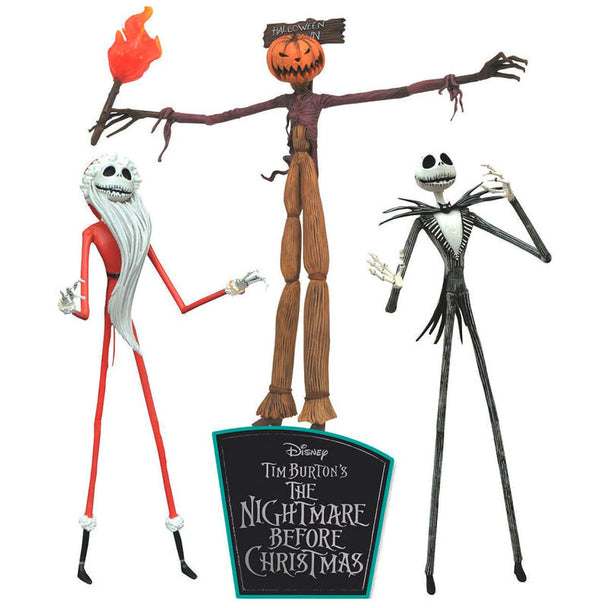 Figurines de Jack Skellington, Jack Roi Citrouille et Jack Père Noël en position dynamique, set de 3 pièces de 18 cm par DIAMOND SELECT