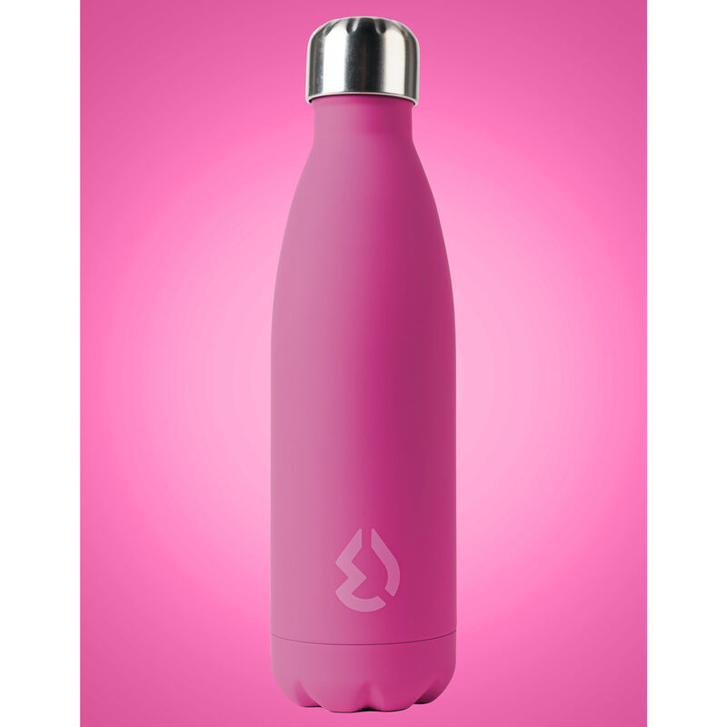Bouteille Water Revolution en fuchsia entourée de fruits frais illustrant la fraîcheur des boissons conservées