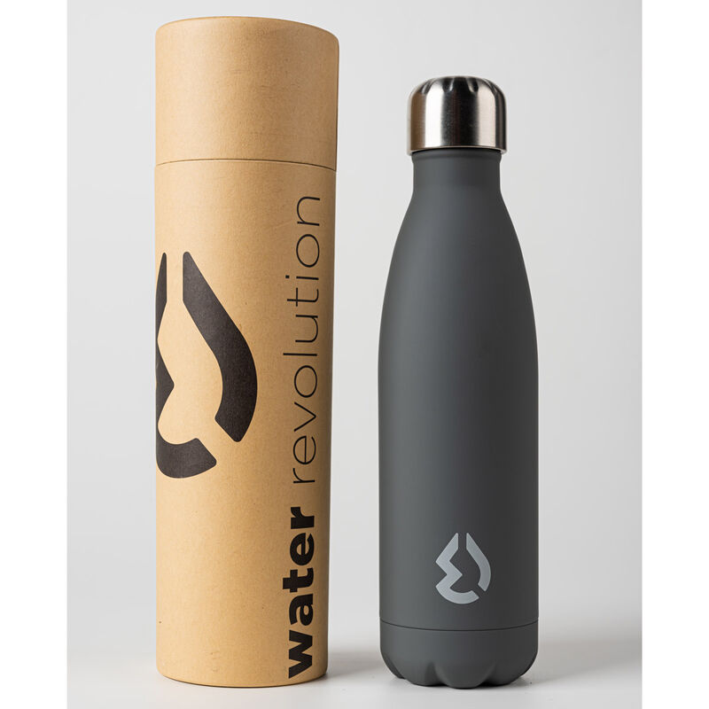 Pack complet de la gourde Water Revolution Grey avec ses 500ml de capacité et design moderne.
