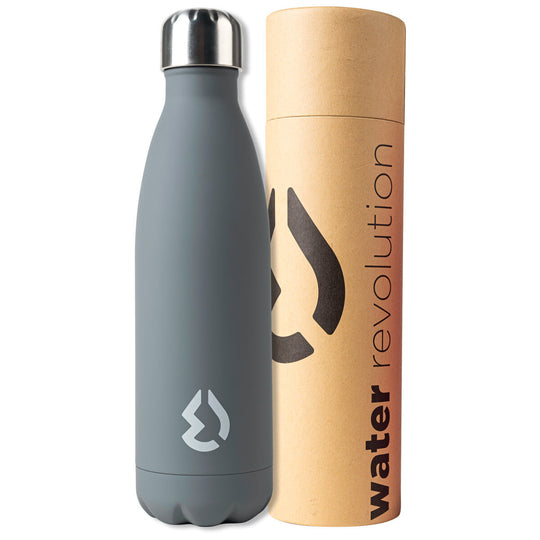 Gourde Water Revolution Grey 500ml en acier inoxydable avec finition mate élégante.