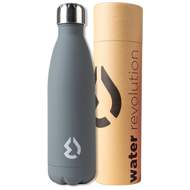 Gourde Water Revolution Grey 500ml en acier inoxydable avec finition mate élégante.