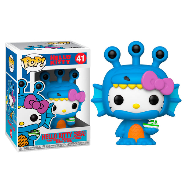 Figurine Funko POP Hello Kitty Kaiju Sea Kaiju vue de face dans sa boîte vitrine transparente