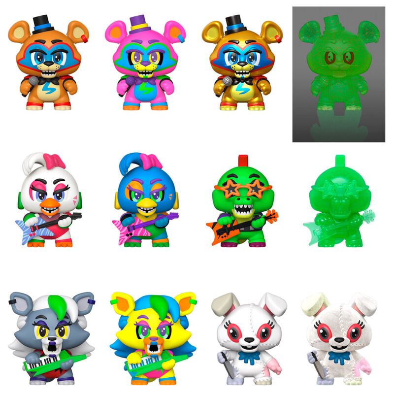 Vue rapprochée d'une figurine Mystery Mini colorée représentant un personnage du jeu Security Breach