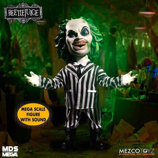 Figurine Beetlejuice tenant une pose dynamique mettant en valeur sa mobilité.