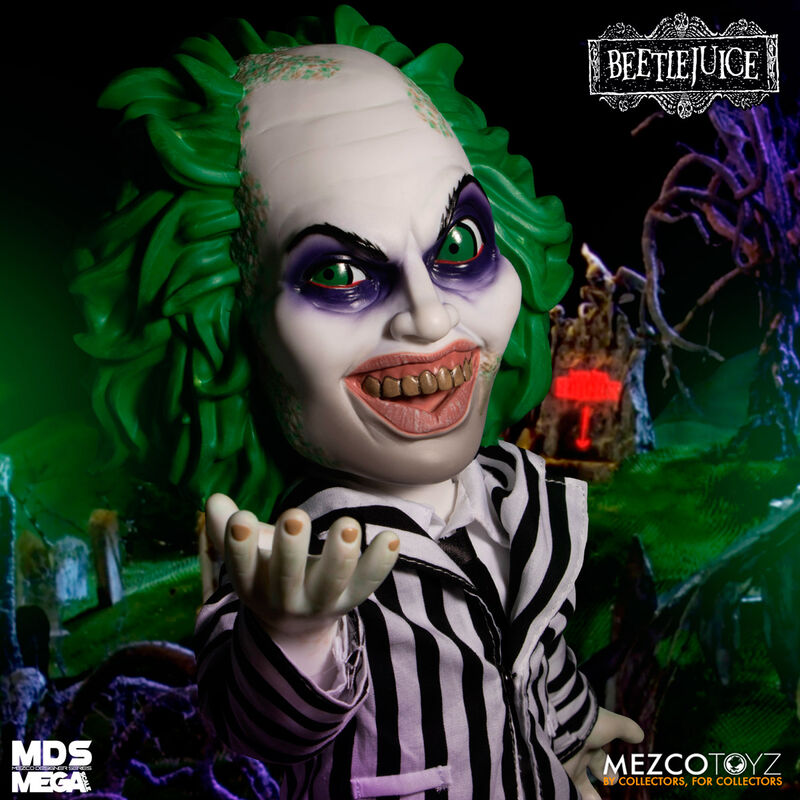 Emballage original de la figurine Beetlejuice parlante 38cm avec branding MEZCO TOYZ.