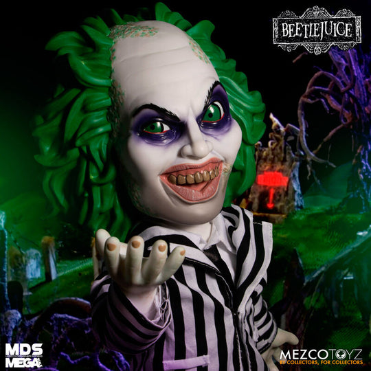 Emballage original de la figurine Beetlejuice parlante 38cm avec branding MEZCO TOYZ.