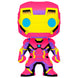 Vue avant de la figurine Funko POP Iron Man Black Light Exclusive Marvel en vinyle de 9 cm dans sa boîte fenêtre