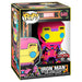 Détail du visage et du costume lumineux de la figurine Funko POP Iron Man Black Light Exclusive Marvel