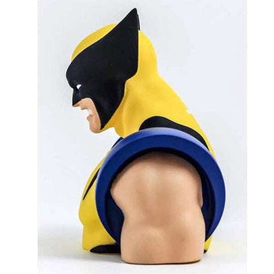 Détail du visage et des griffes aiguisées du buste tirelire Wolverine Marvel X-Men